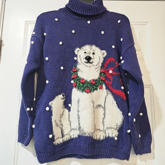 Marisa Christina Blue Polar Bear Sweater With Flaw - Picture 2 of 12